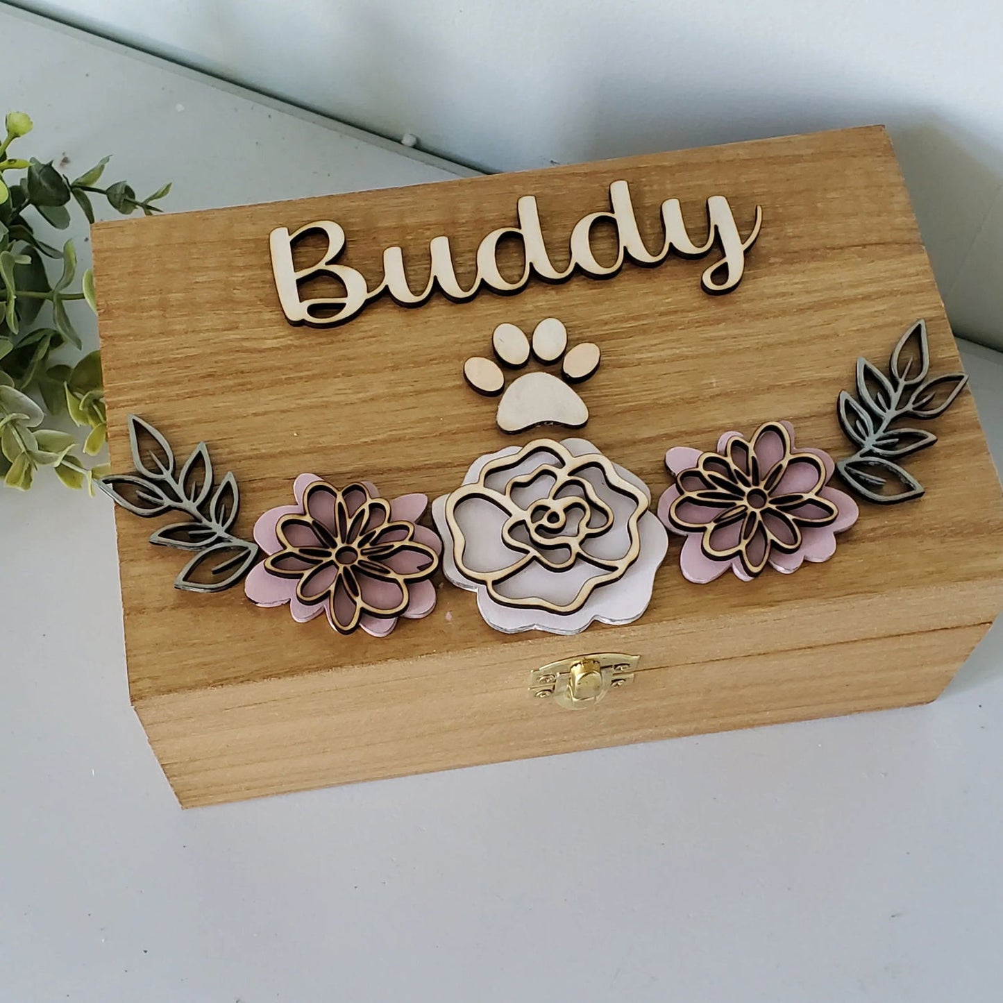 Pet Urn for dogs, pet urn for cats, Pet Memorial Box, pet urn with flowers, Large Dog Urn, Memory Box for pet - Wags and Willows 