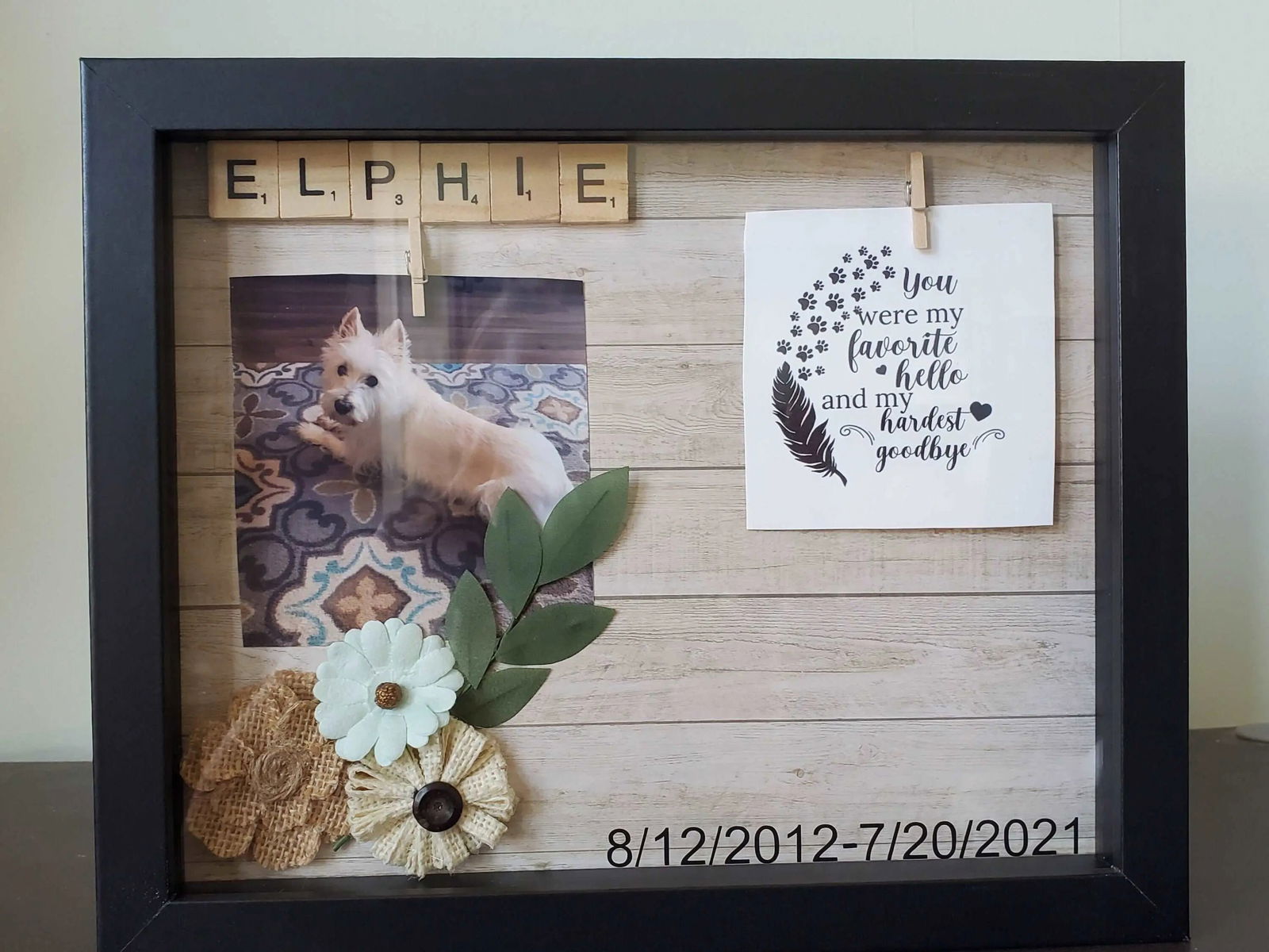 Pet memorial shadow box, Pet memory box, pet memorial frame - Wags and Willows 