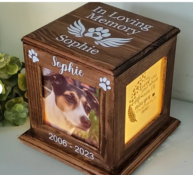 . Custom Pet Urn, Personalized Dog Urn, Engraved Wood Pet Urn