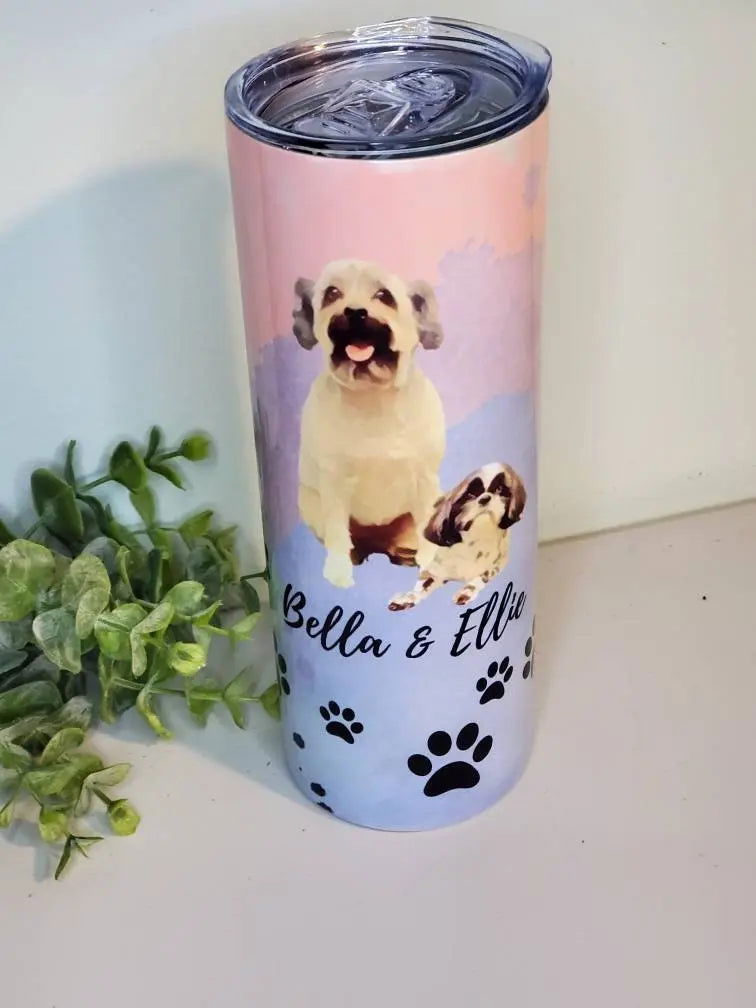 Watercolor Dog Tumbler, Pet Memorial gift, cup with Dog's picture, dog mom GIFT, Dogcup, dog mom pet photo tumbler, cat tumbler, cat cup, - Wags and Willows 