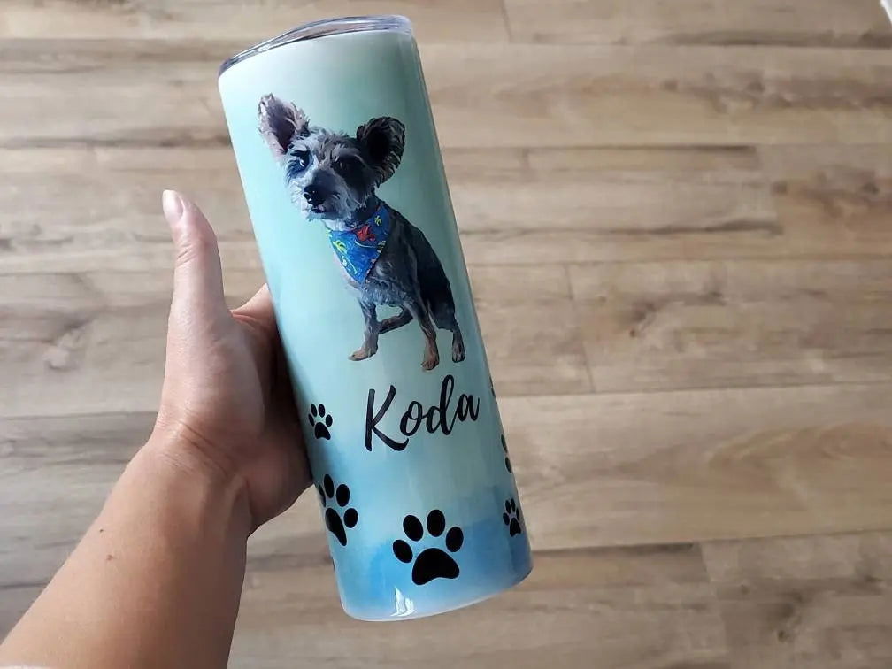 Watercolor Dog Tumbler, Pet Memorial gift, cup with Dog's picture, dog mom GIFT, Dogcup, dog mom pet photo tumbler, cat tumbler, cat cup, - Wags and Willows 