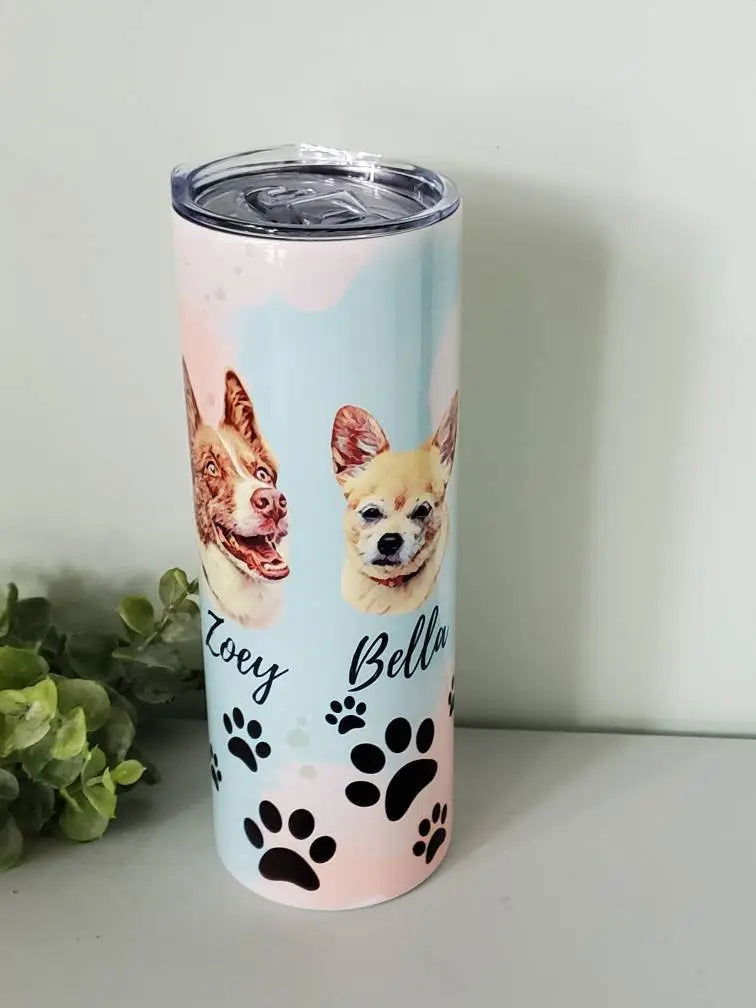 Watercolor Dog Tumbler, Pet Memorial gift, cup with Dog's picture, dog mom GIFT, Dogcup, dog mom pet photo tumbler, cat tumbler, cat cup, - Wags and Willows 