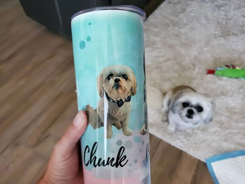 Watercolor Dog Tumbler, Pet Memorial gift, cup with Dog's picture, dog mom GIFT, Dogcup, dog mom pet photo tumbler, cat tumbler, cat cup, - Wags and Willows 