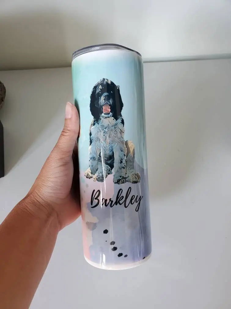 Watercolor Dog Tumbler, Pet Memorial gift, cup with Dog's picture, dog mom GIFT, Dogcup, dog mom pet photo tumbler, cat tumbler, cat cup, - Wags and Willows 