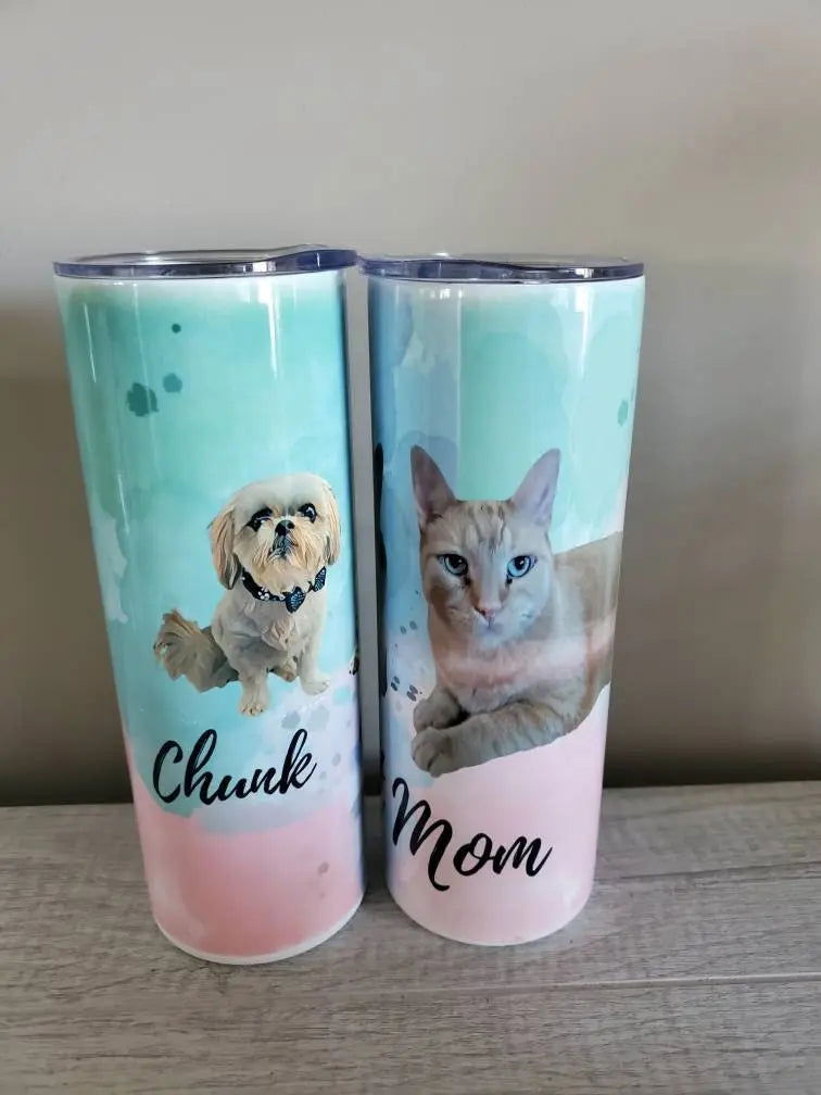 Watercolor Dog Tumbler, Pet Memorial gift, cup with Dog's picture, dog mom GIFT, Dogcup, dog mom pet photo tumbler, cat tumbler, cat cup, - Wags and Willows 